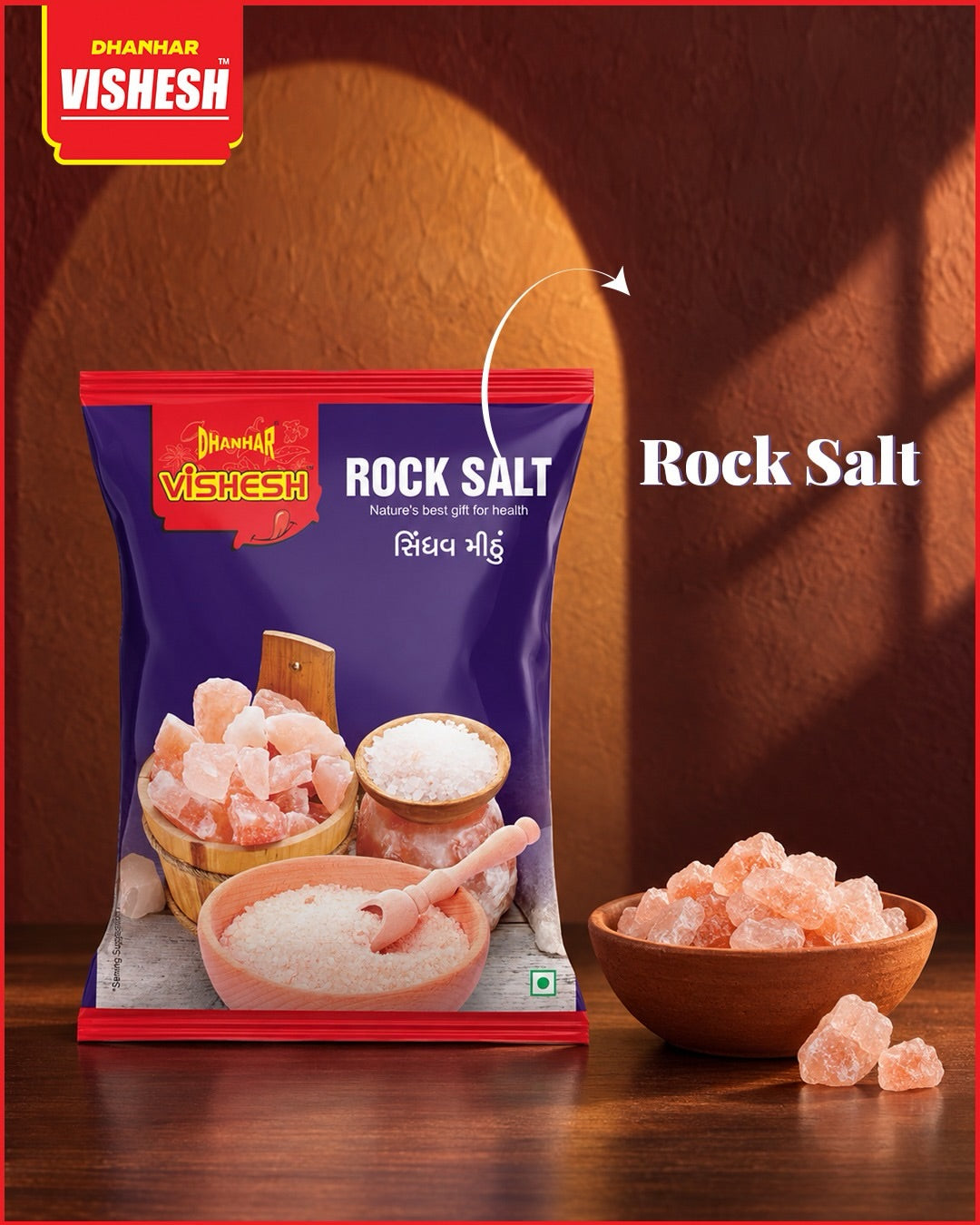 Rock Salt pouch with a bowl of rock salt crystals