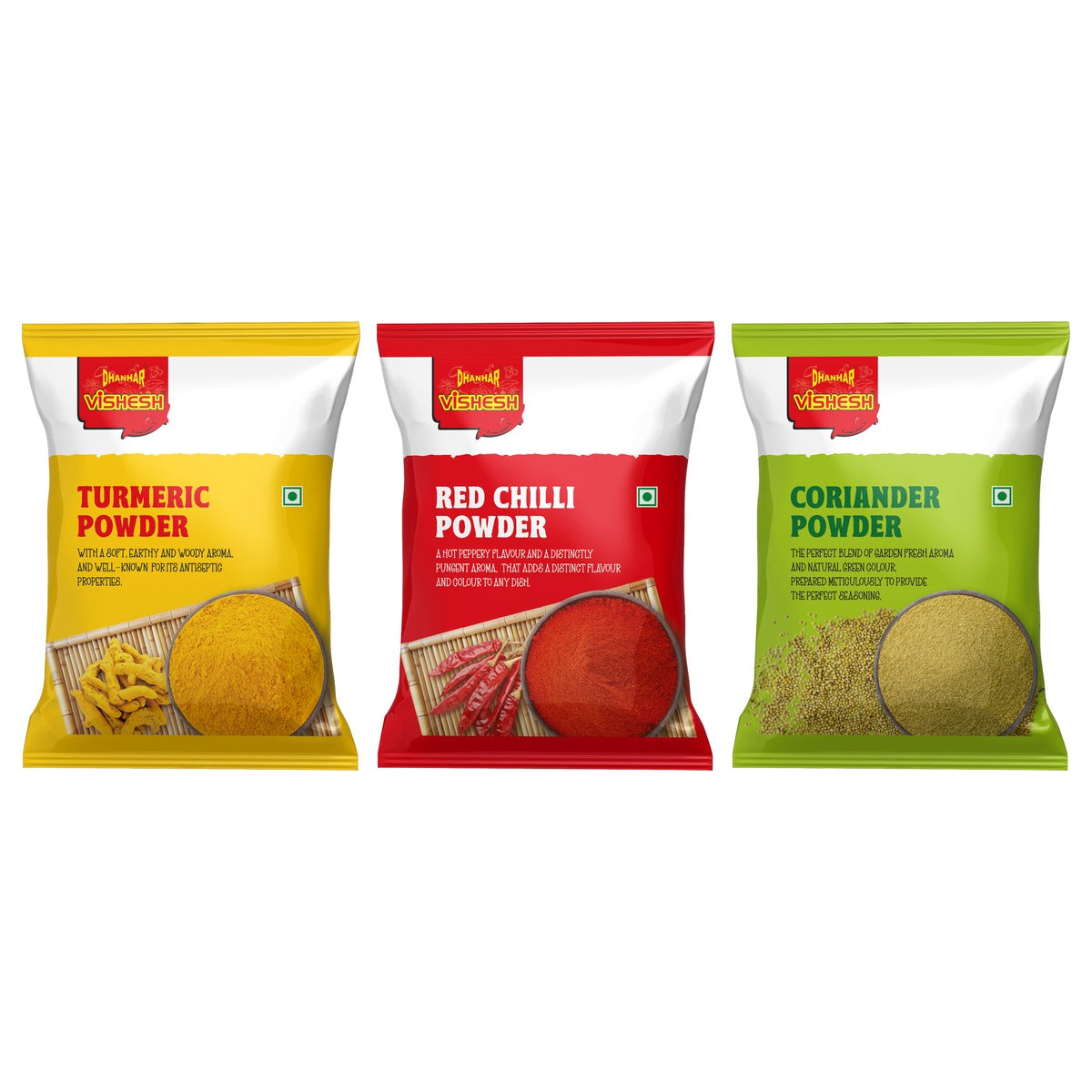 Everyday Masala Combo - Turmeric, Chilli and Coriander Powder 200g pouches